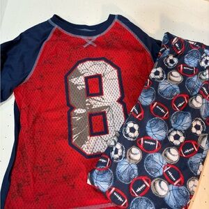 Kids Sports Theme Pajama Set - Red and Blue 10/12